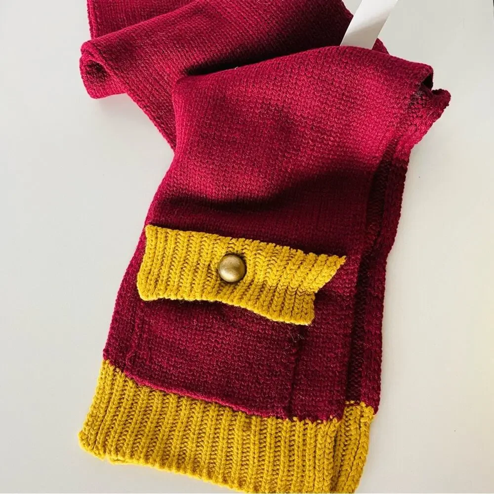 NEW NORDSTROM Maroon Gold Knit Woven Classic Scarf Wrap Pockets Gryffindor